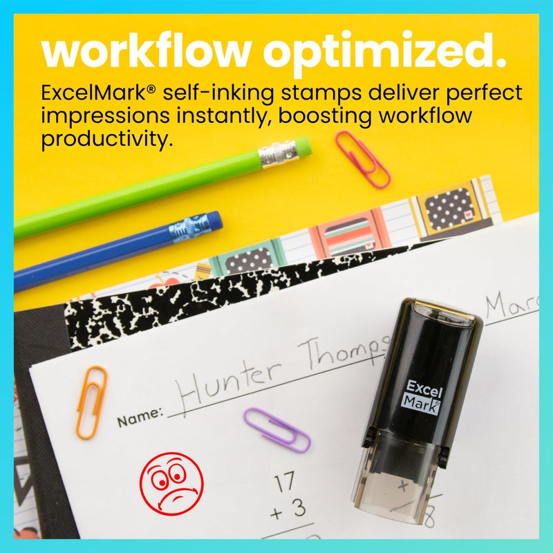 ExcelMark Frown Face - Self-Inking Round Teacher Stamp - Red Ink - Image 2
